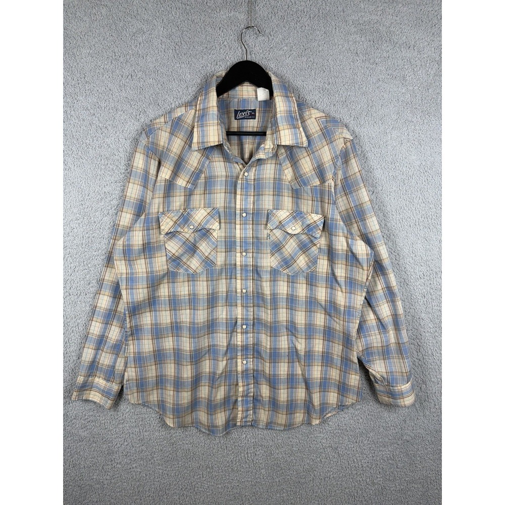 Vintage Levis Pearl Snap Shirt Mens XL‎ Multicolor Plaid USA Made Cowboy Western